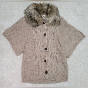 Ann Taylor LOFT wool blend button down sweater with faux fur collar, size small
